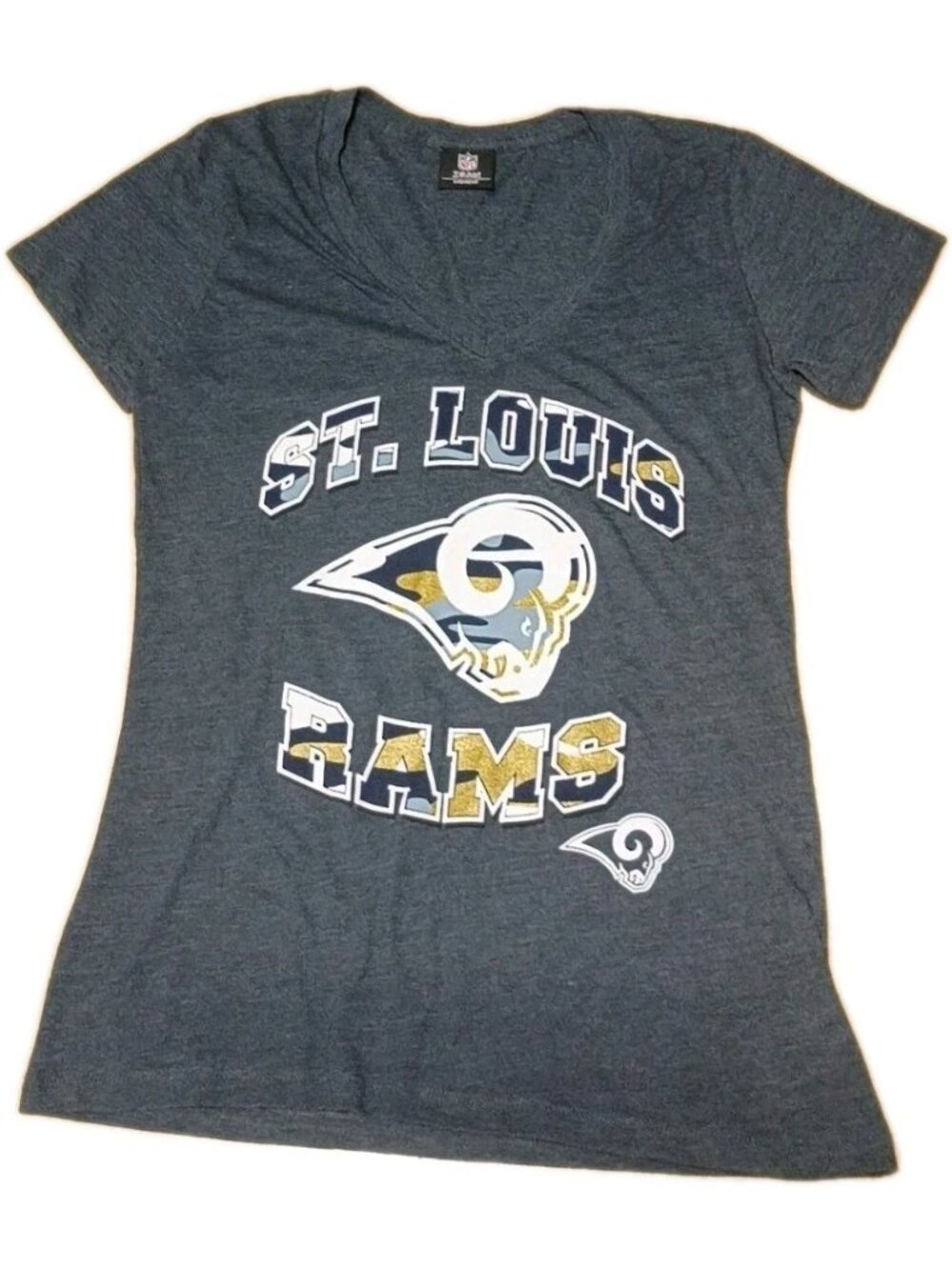 NFL Official St. Louis Rams Football Womens V-Neck Shirt Blue Large - Picture 1 of 3